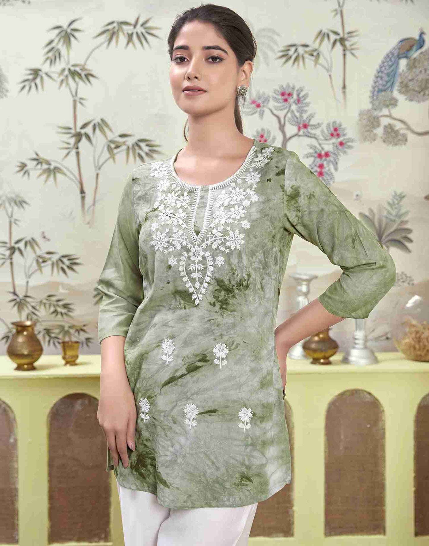 Pista Green Embroidery Rayon Straight Kurta