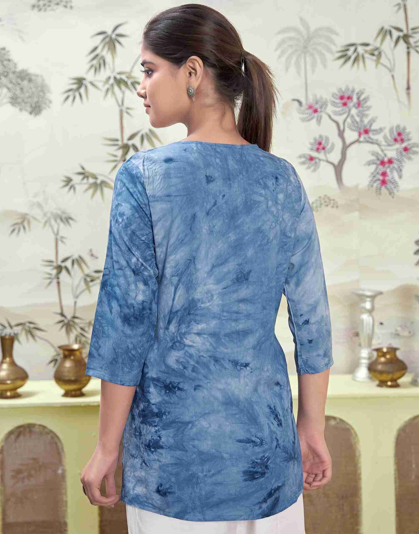 Dark Blue Embroidery Rayon Straight Kurta