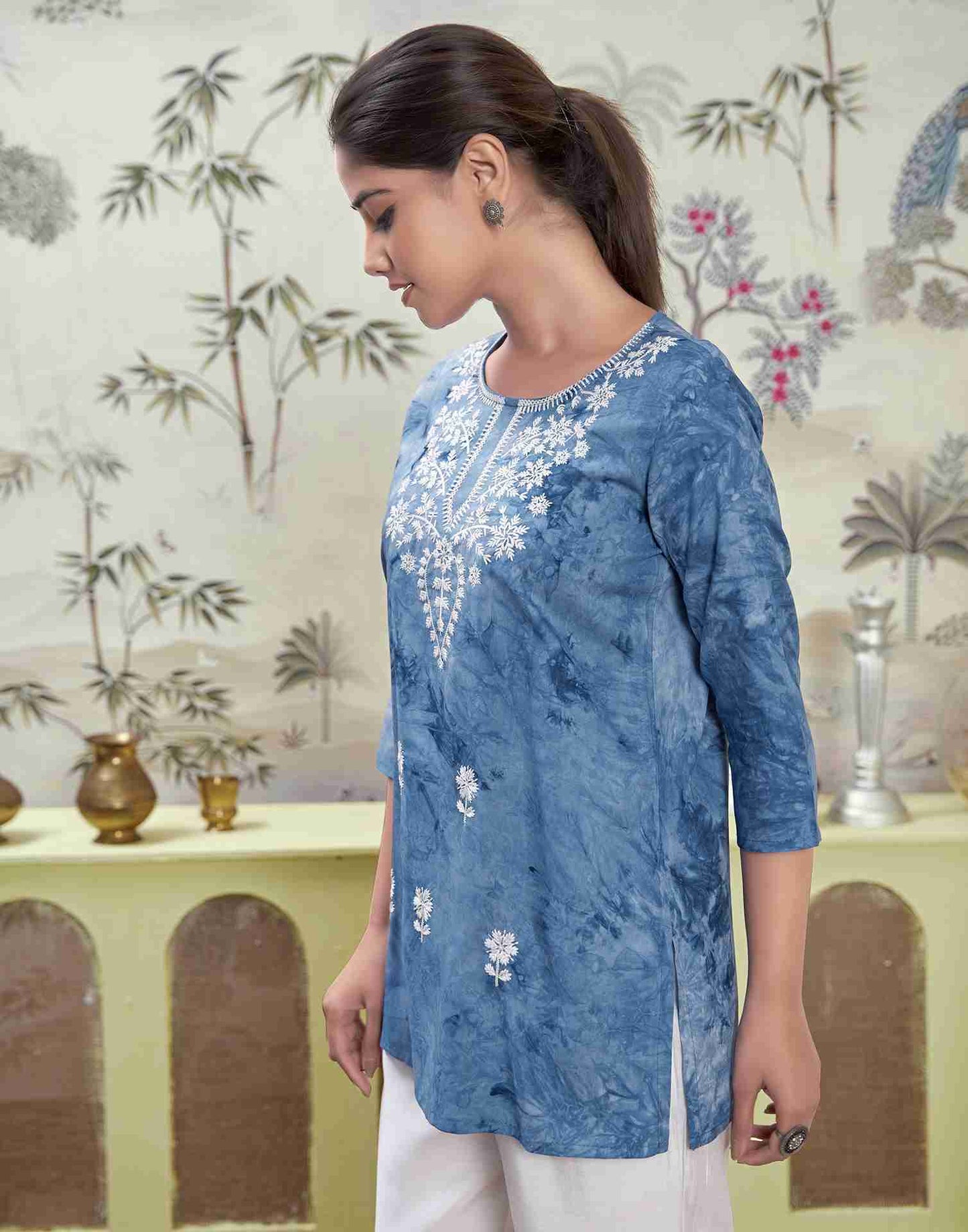 Dark Blue Embroidery Rayon Straight Kurta