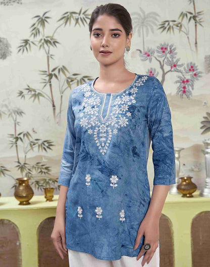 Dark Blue Embroidery Rayon Straight Kurta