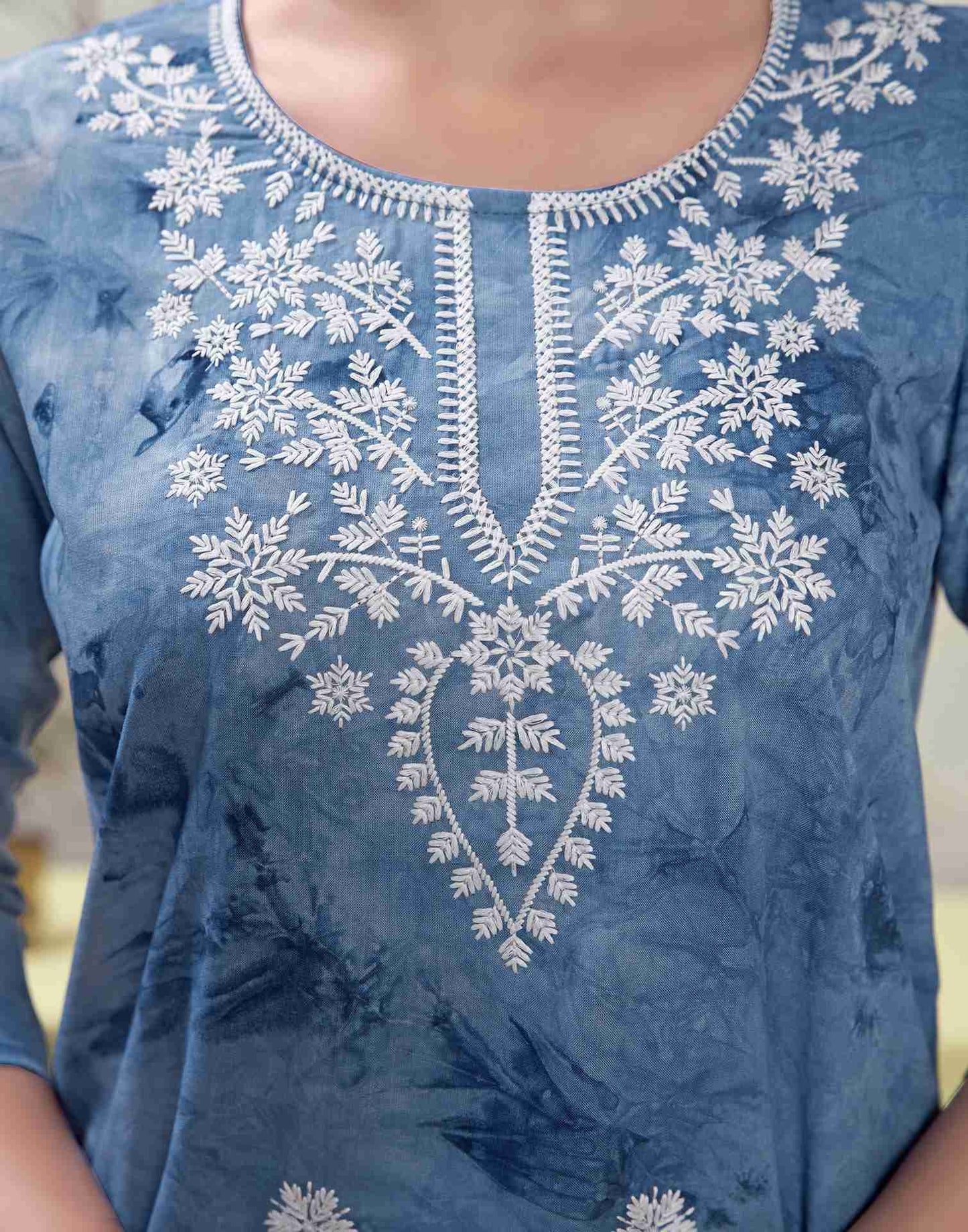 Dark Blue Embroidery Rayon Straight Kurta