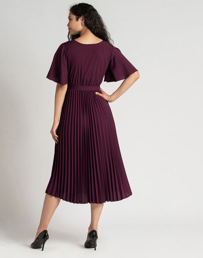 Wine Pleated Asymmetric Dress | Sudathi