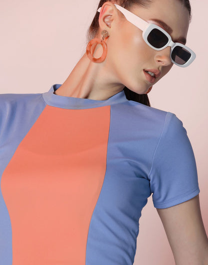 Blue Colour Block Bodycon Dress | Sudathi