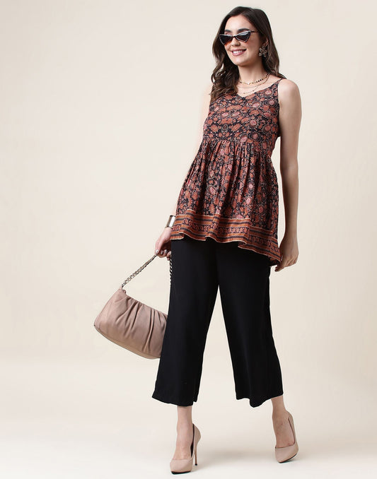 Brown Geathered Printed Top | Sudathi