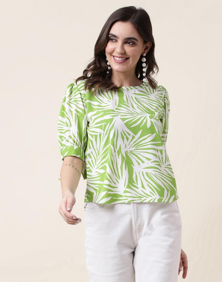 Green Polyester Printed Top | Sudathi