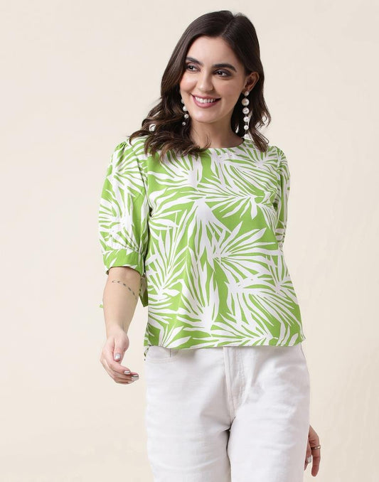 Green Polyester Printed Top | Sudathi