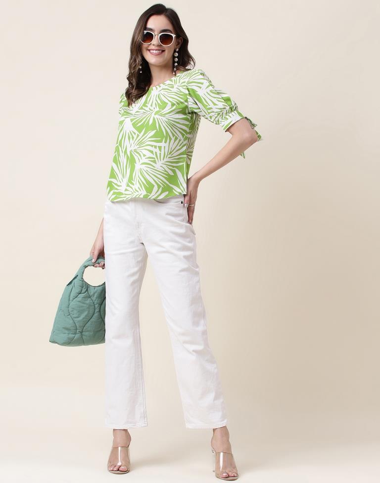 Green Polyester Printed Top | Sudathi