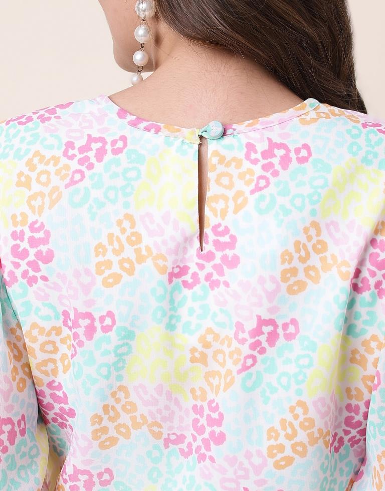 Multicoloured Printed Long Sleeve Crop Top | Sudathi