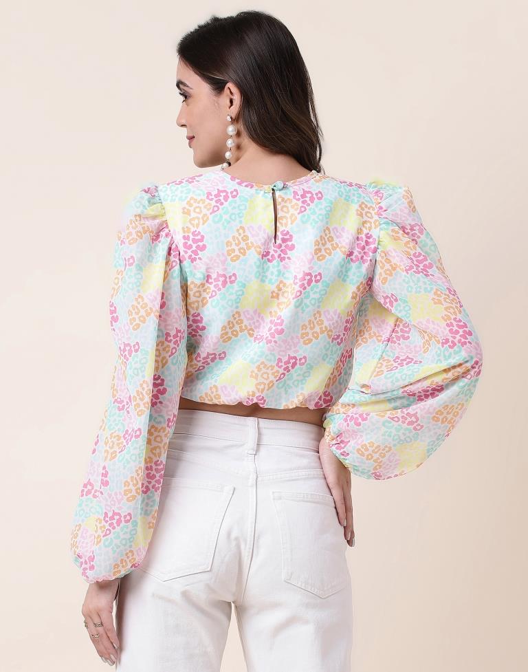 Multicoloured Printed Long Sleeve Crop Top | Sudathi