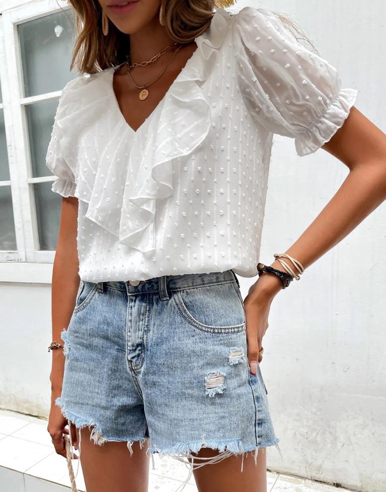 White Self Woven Top