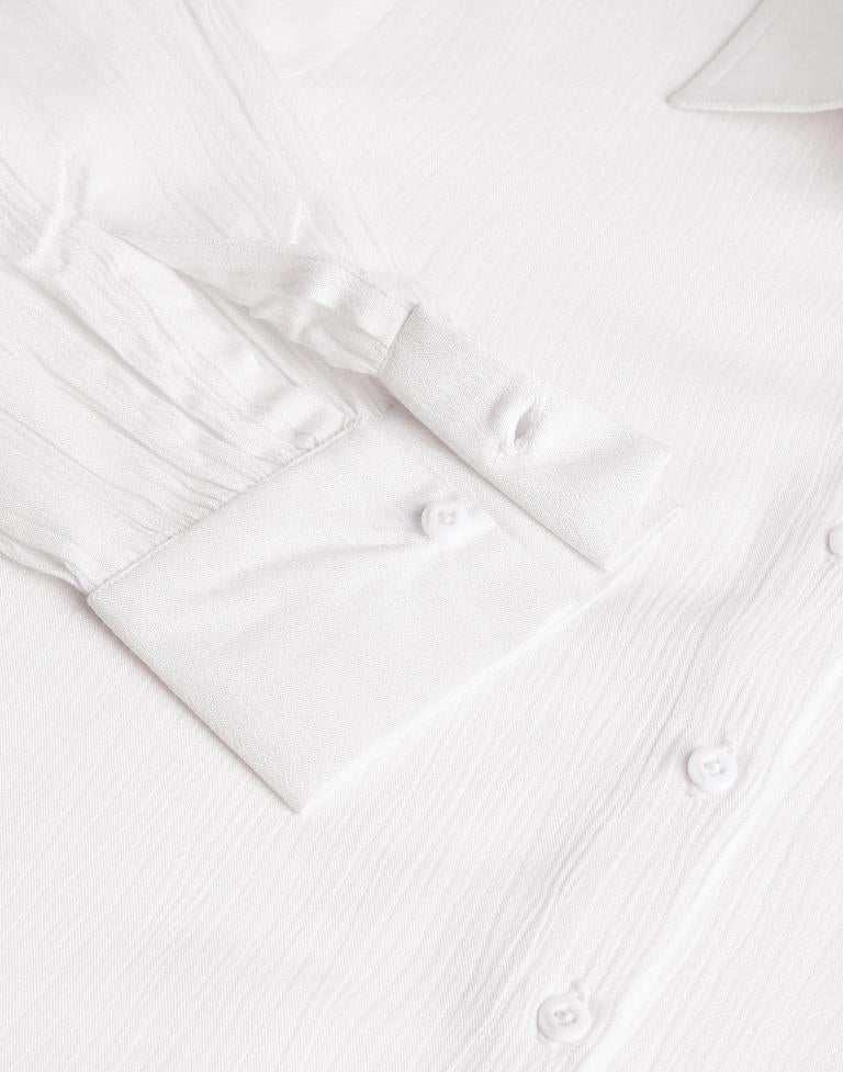 White Cotton Self Woven Shirt | Sudathi