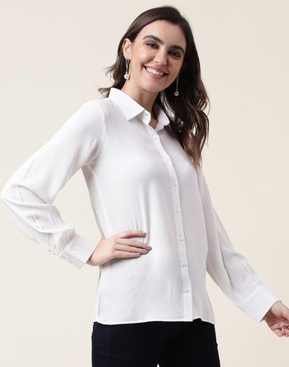 White Cotton Self Woven Shirt | Sudathi