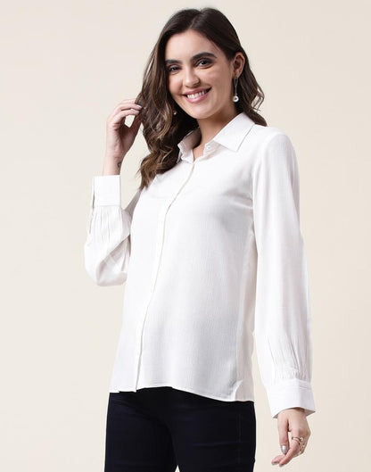 White Cotton Self Woven Shirt | Sudathi