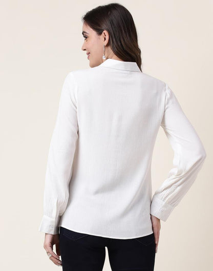 White Cotton Self Woven Shirt | Sudathi