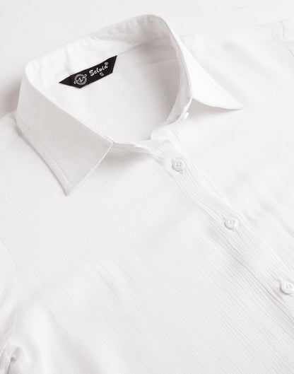 White Cotton Self Woven Shirt | Sudathi