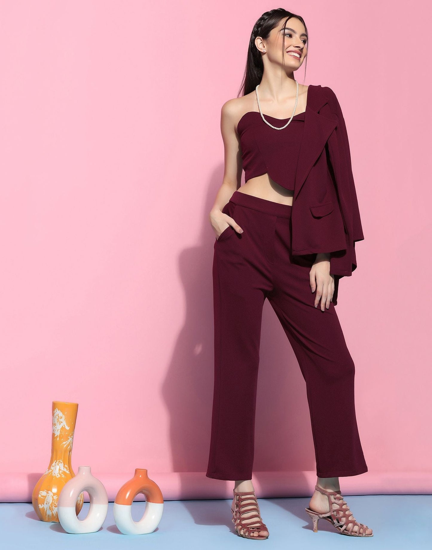 Maroon Blazer Style Co-ord Set | Sudathi