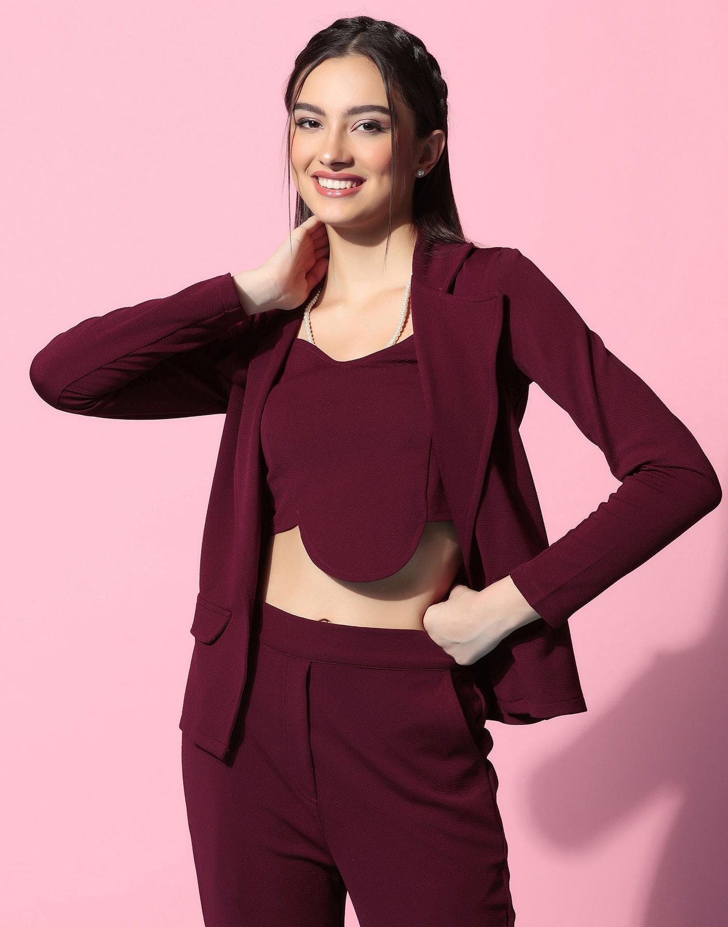 Maroon Blazer Style Co-ord Set | Sudathi