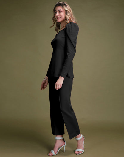 Black Puff Sleeve Solid Co-Ords Set | Sudathi