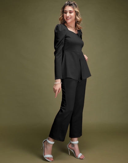 Black Puff Sleeve Solid Co-Ords Set | Sudathi