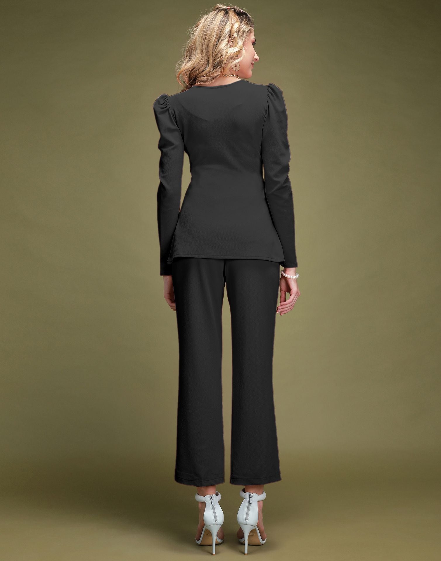 Black Puff Sleeve Solid Co-Ords Set | Sudathi