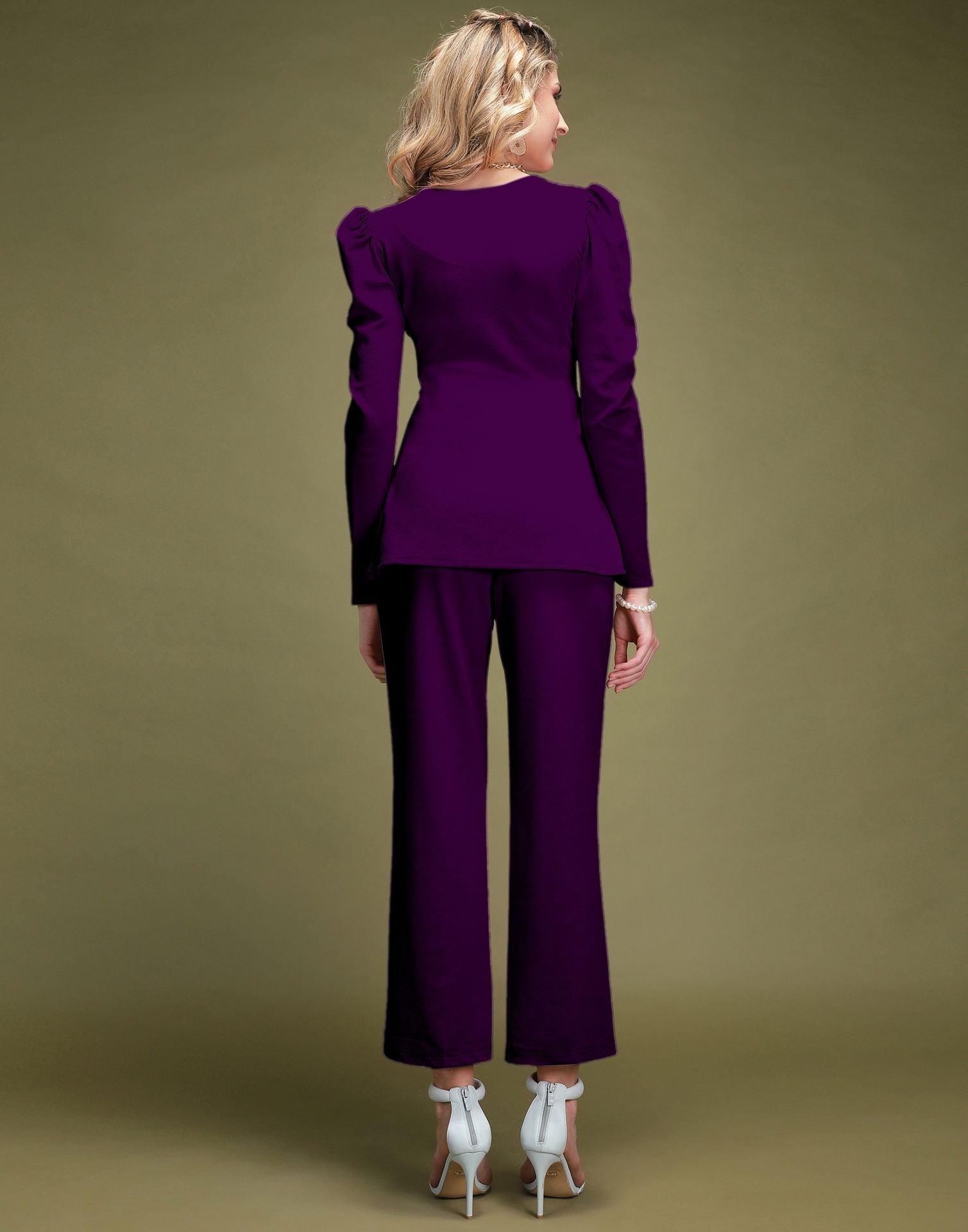 Purple Puff Sleeve Solid Co-Ords Set | Sudathi