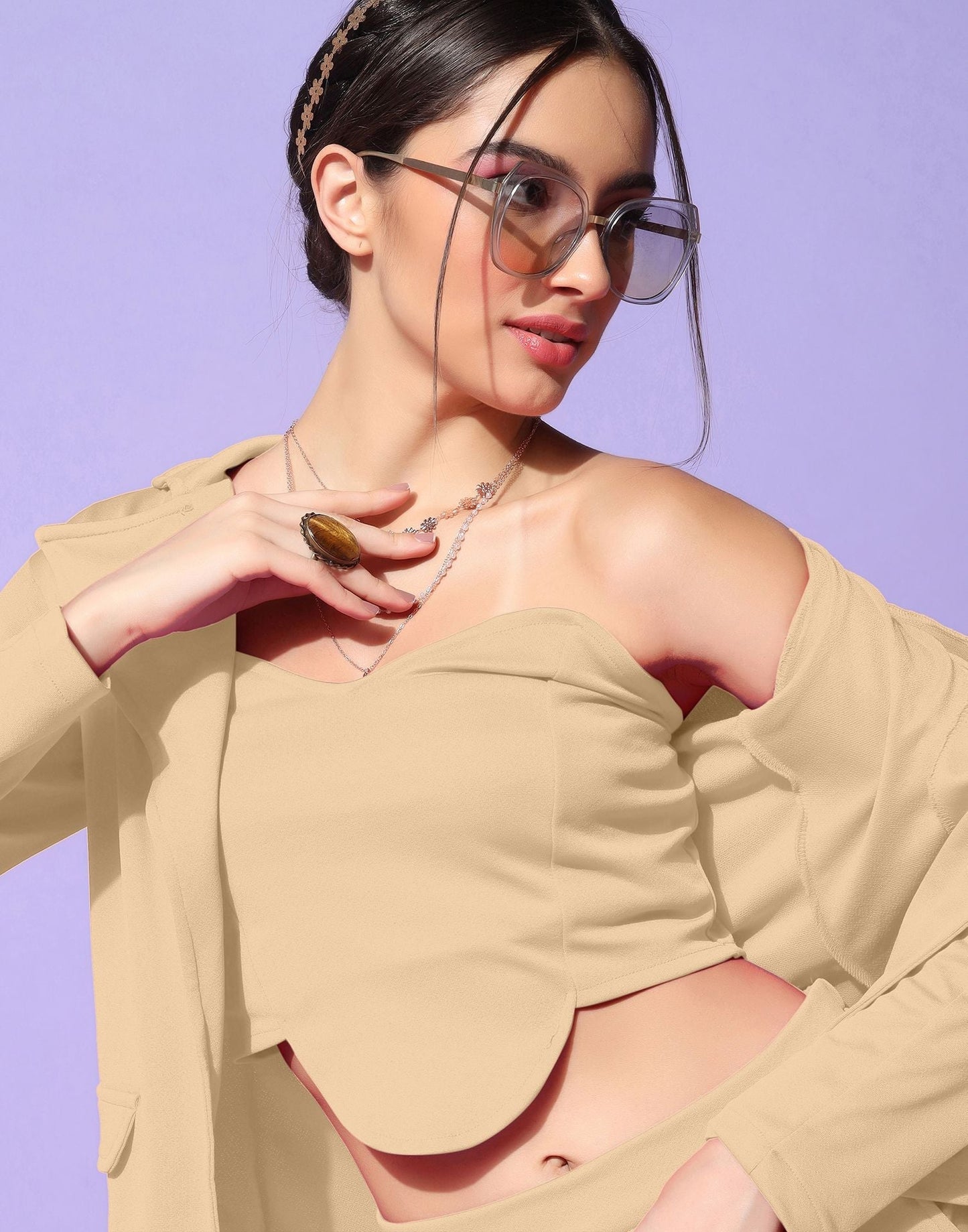 Beige Blazer Style Co-ord Set | Sudathi