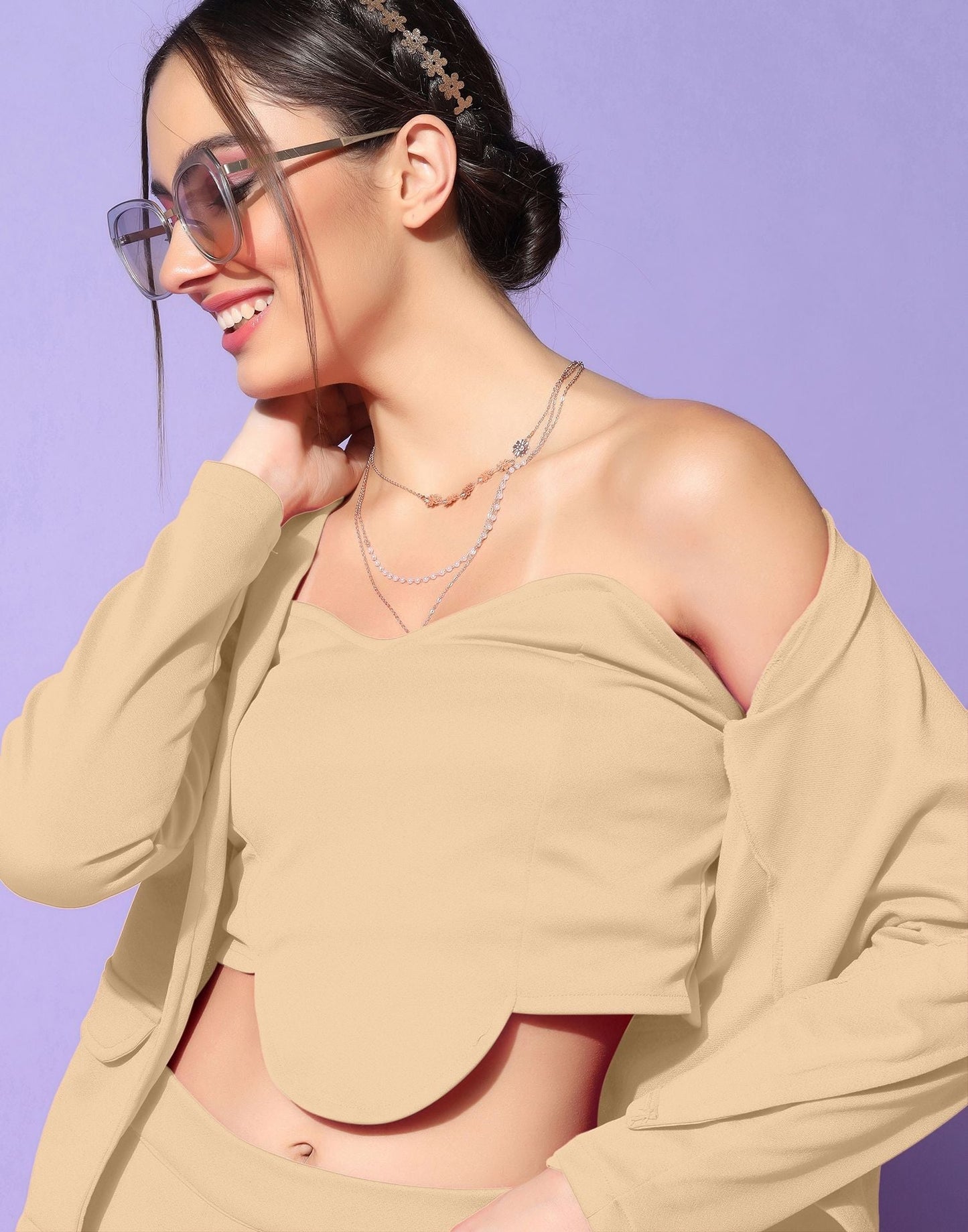Beige Blazer Style Co-ord Set | Sudathi