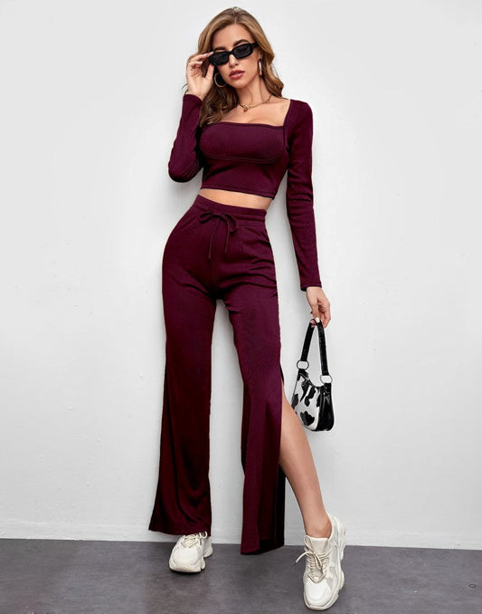 Maroon Knitted Co-ord Set | Leemboodi