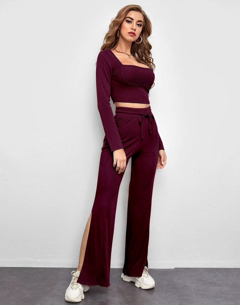 Maroon Knitted Co-ord Set | Leemboodi