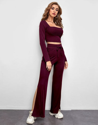 Maroon Knitted Co-ord Set | Leemboodi