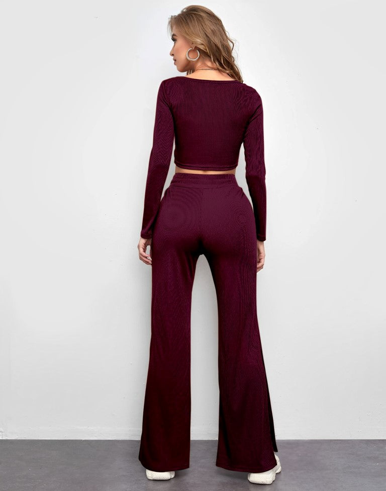 Maroon Knitted Co-ord Set | Leemboodi