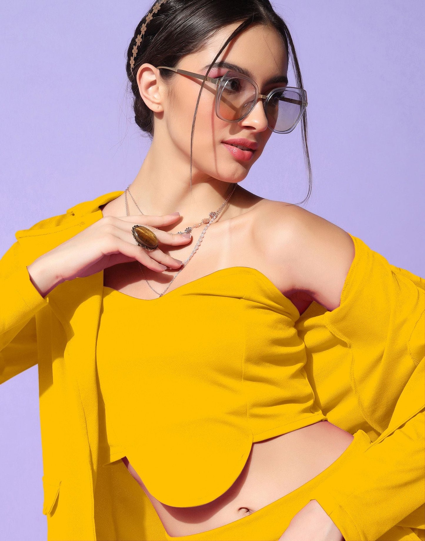 Yellow Lycra Co-ord Set