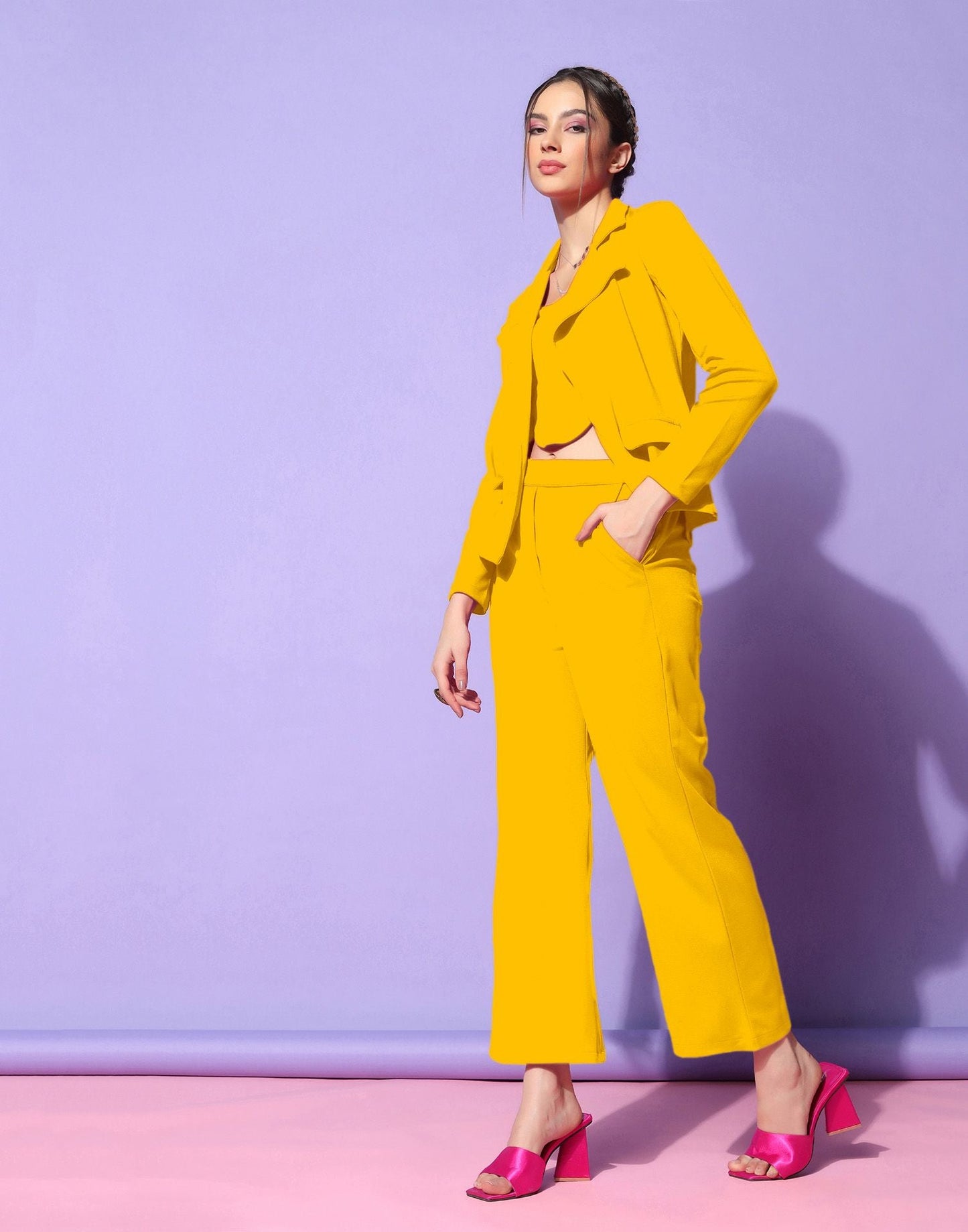 Yellow Lycra Co-ord Set