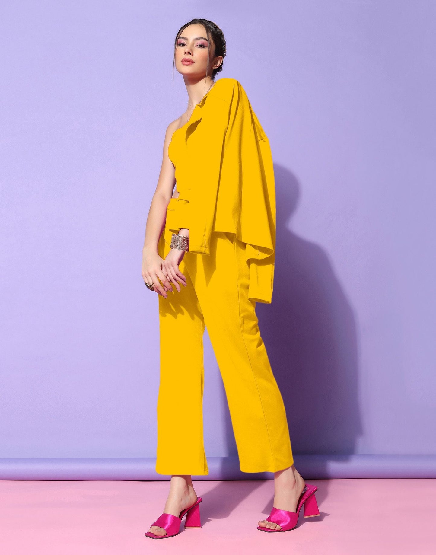 Yellow Lycra Co-ord Set