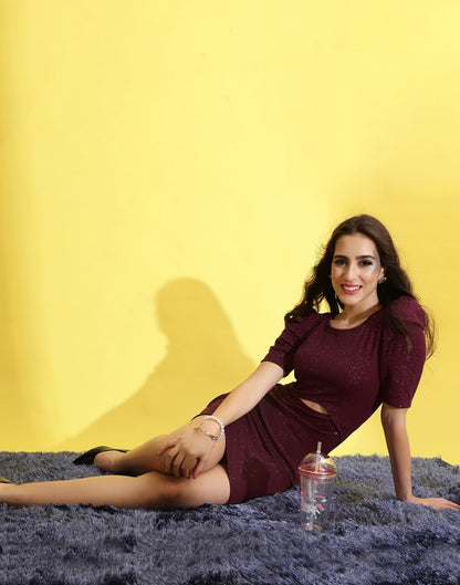Maroon Glitter Cut-out Bodycon Dress | Sudathi