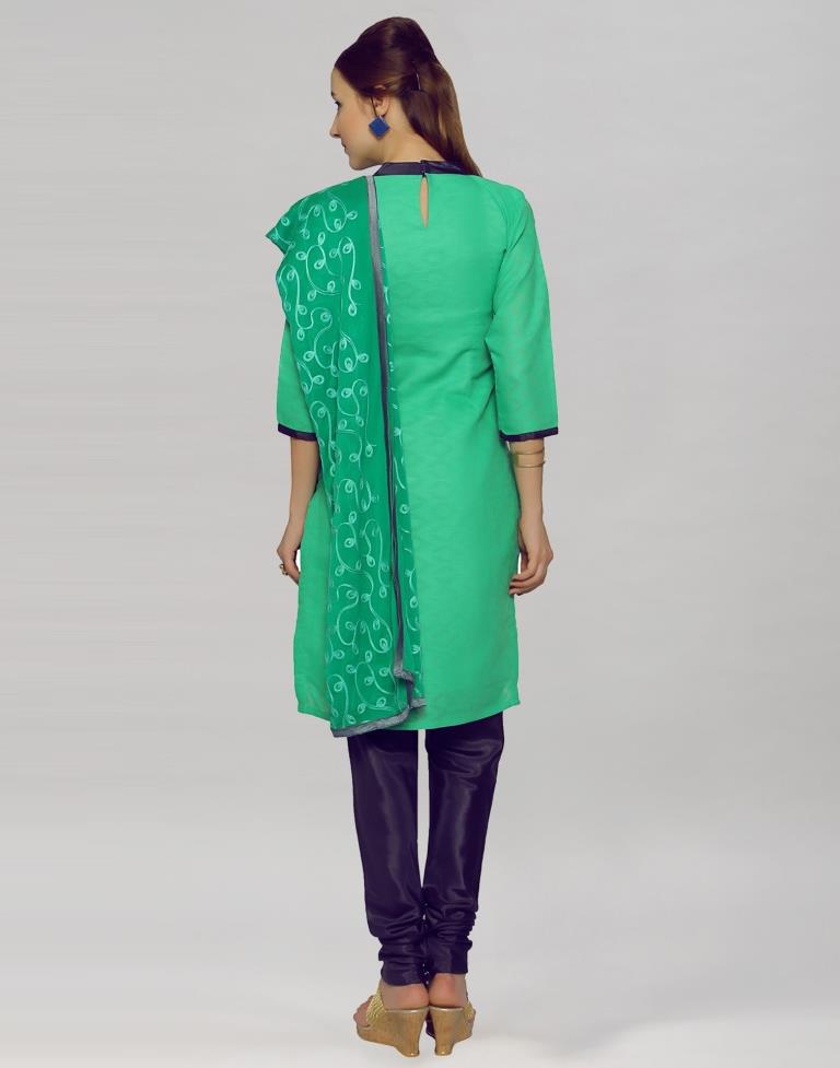 Green Brasso Cotton Embroidered Unstitched Salwar Suit | Sudathi