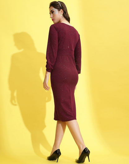 Maroon Wrap Bodycon Dress | Sudathi