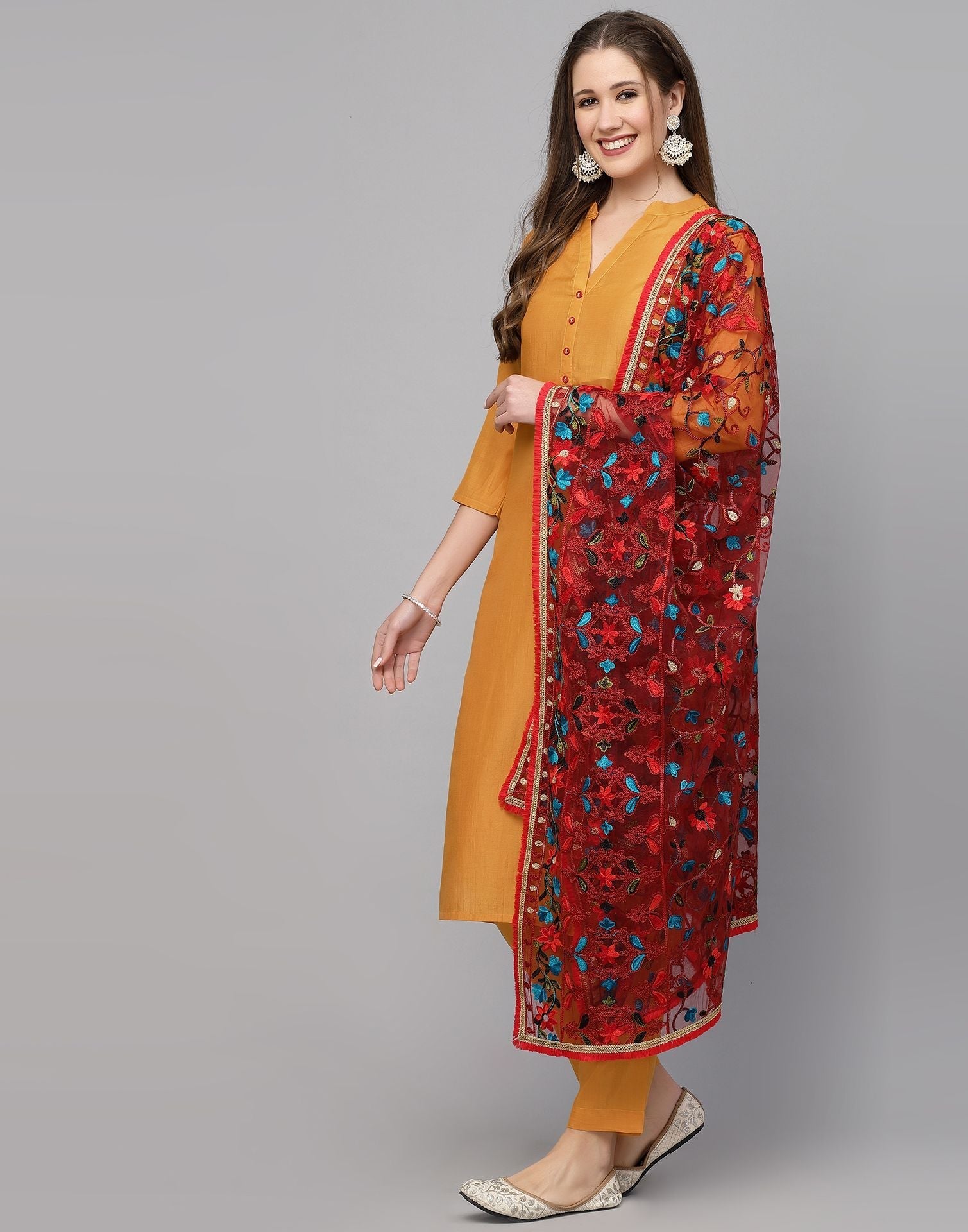 Yellow Plain Kurti With Pant And Dupatta | Leemboodi
