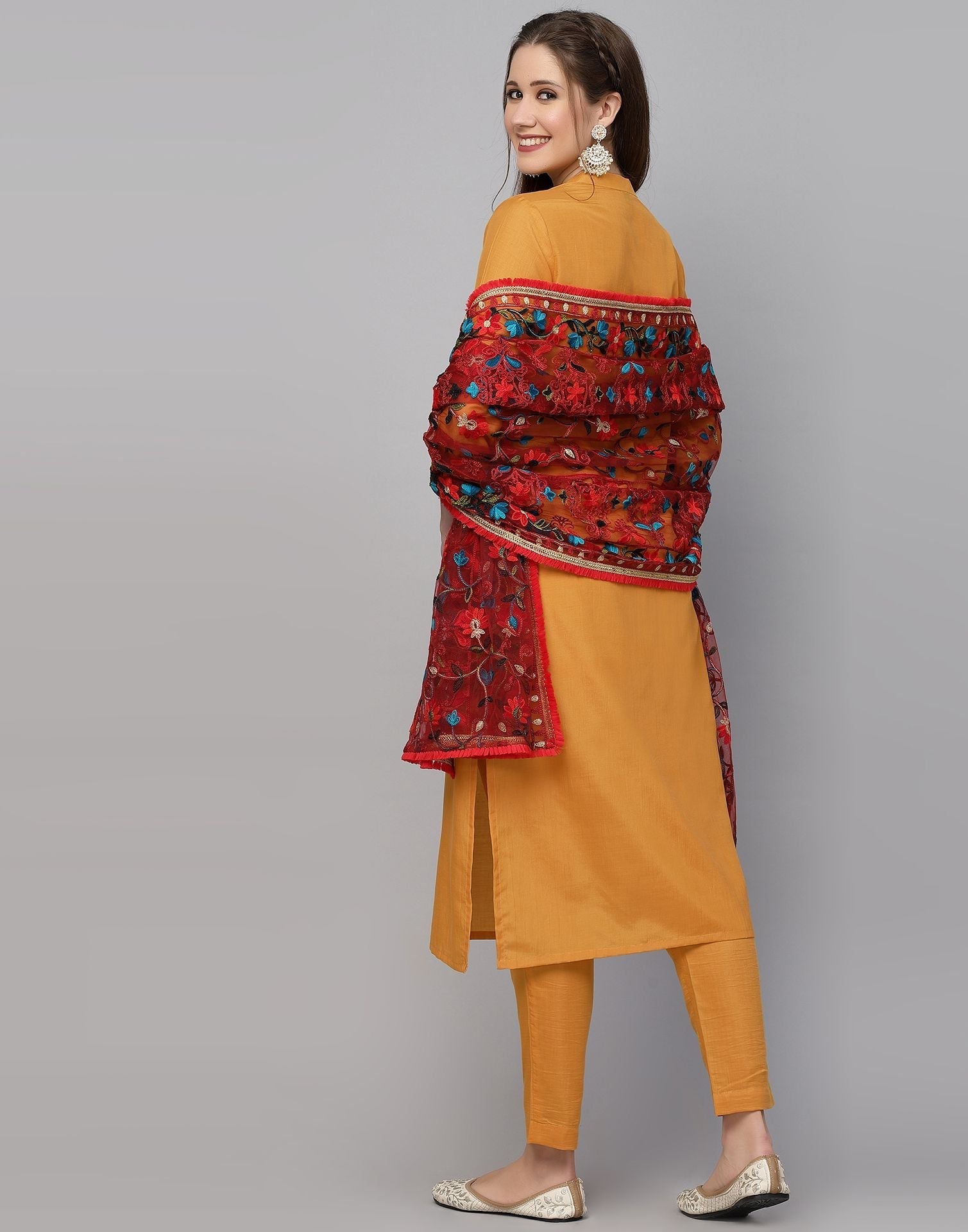Yellow Plain Kurti With Pant And Dupatta | Leemboodi