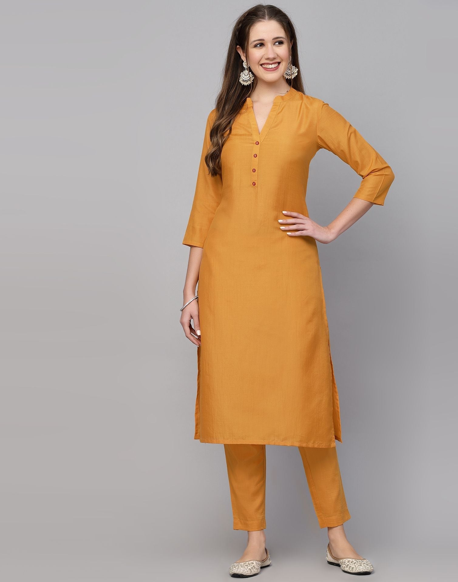 Yellow Plain Kurti With Pant And Dupatta | Leemboodi