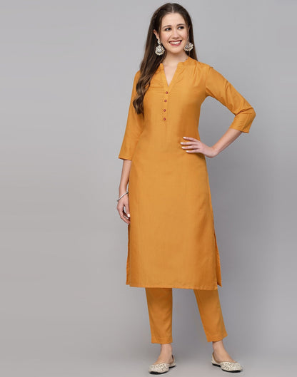 Yellow Plain Kurti With Pant And Dupatta | Leemboodi