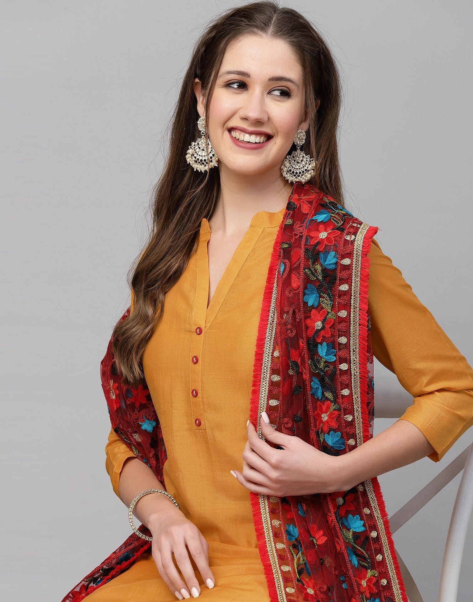 Yellow Plain Kurti With Pant And Dupatta | Leemboodi
