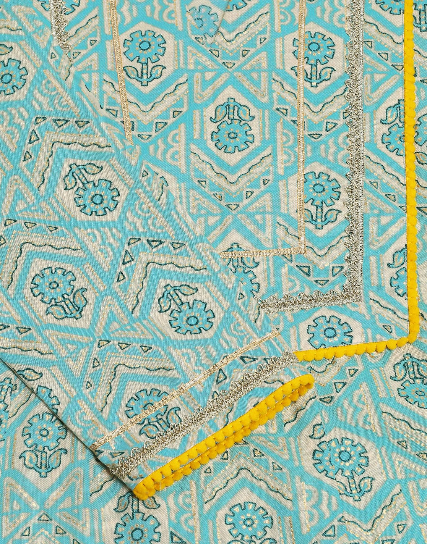 Sky Blue Printed Kurta with Pant and Dupatta | Leemboodi