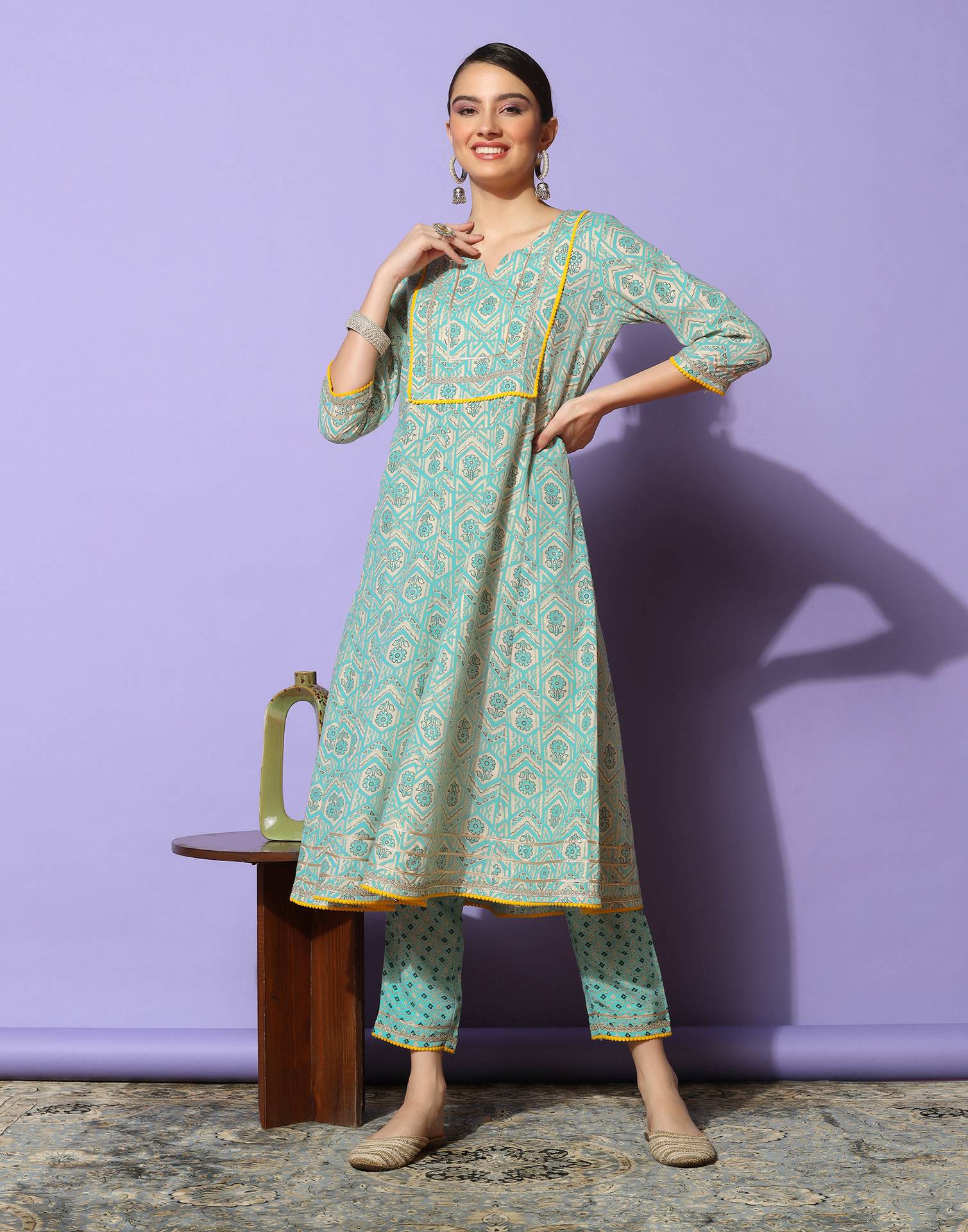 Sky Blue Printed Kurta with Pant and Dupatta | Leemboodi