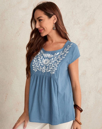 Light Blue Cotton Embroidery Top | Sudathi