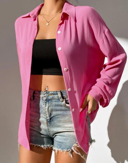 Pink Polyester Plain Casual Shirt | Sudathi