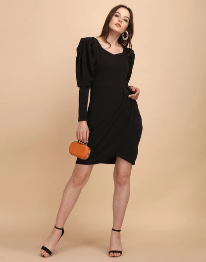 Black Puff Sleeve Bodycon Dress | Leemboodi