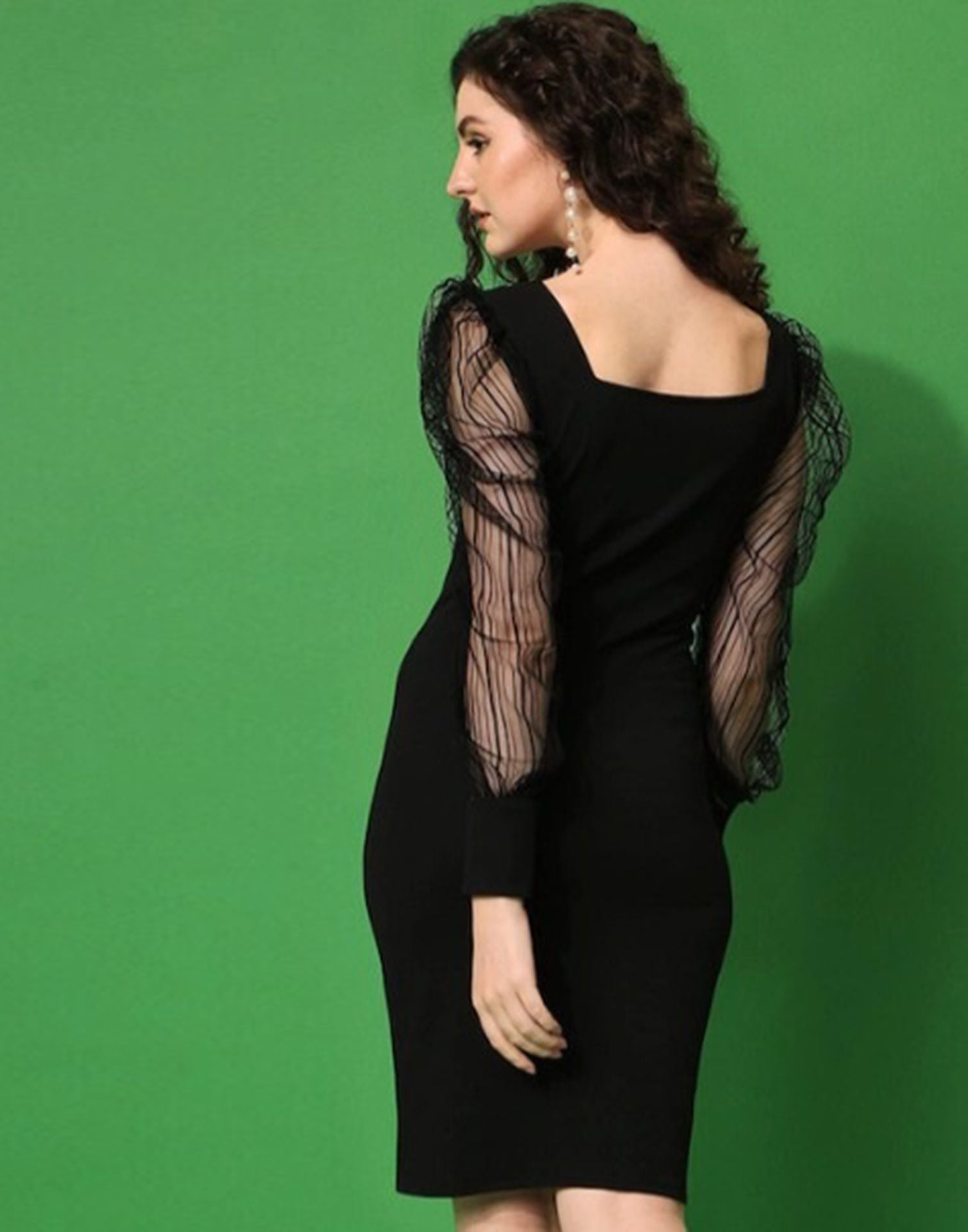 Black Puff Sleeve Bodycon Dress | Sudathi