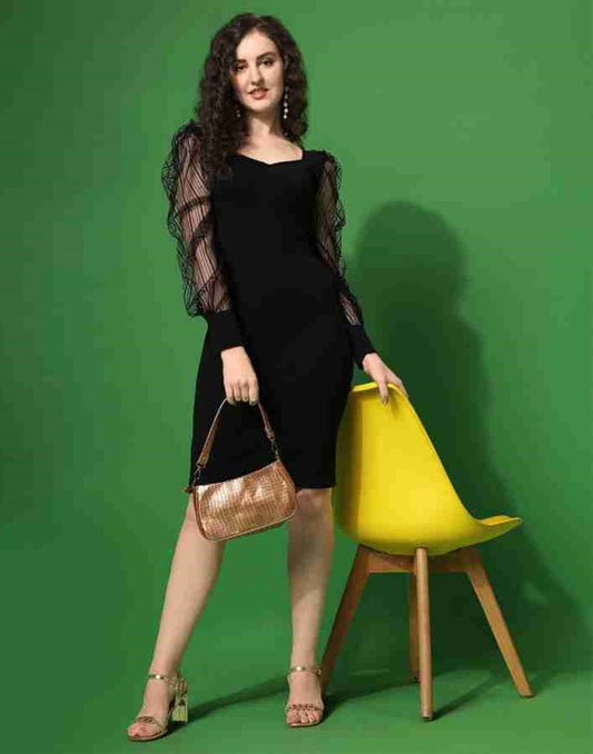 Black Puff Sleeve Bodycon Dress | Sudathi