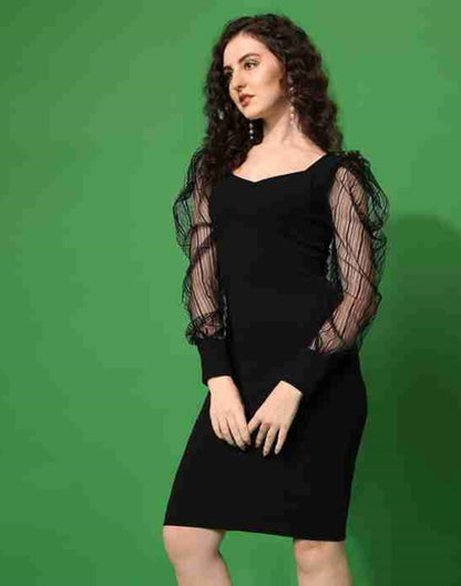 Black Puff Sleeve Bodycon Dress | Sudathi